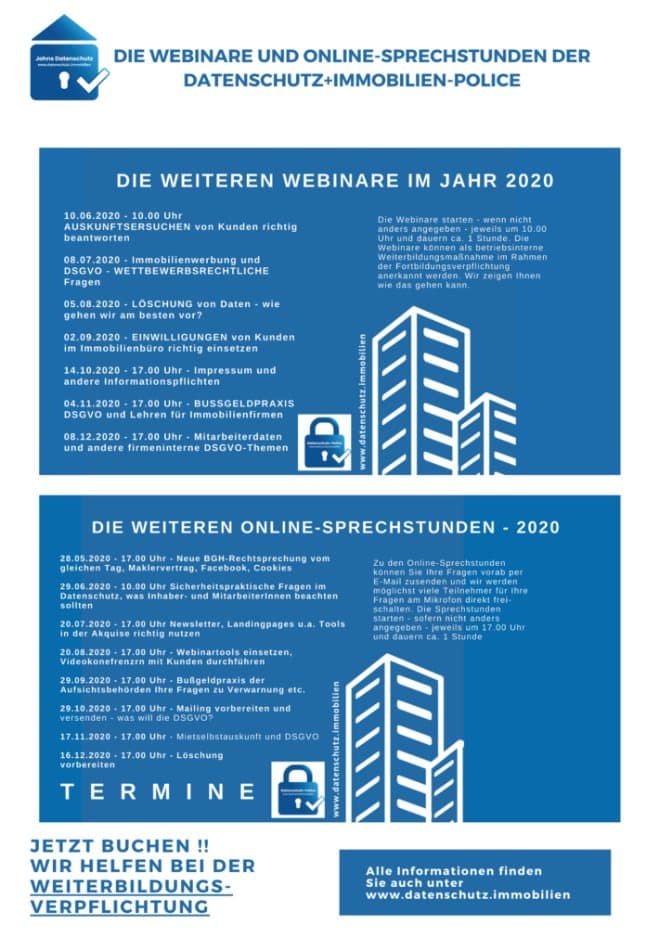 Unsere Webinar- und Sprechstundentermine 2020